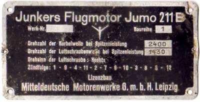 greres Bild - Motor Typenschild Junkers